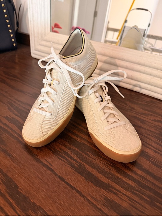 Rothy's Shoes - Rothy's Cream Knit Slip-On with Navy and Yellow Trim